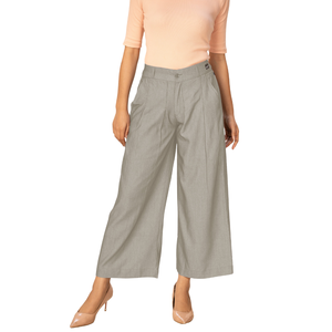 Pantalon large gris uni pour femme, confortable, taille haute, coupe décontractée - Product Image 1