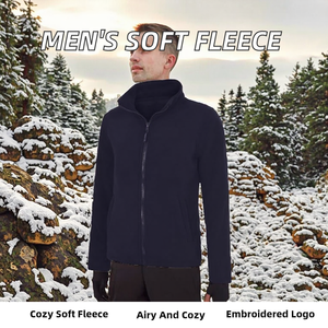 Chaqueta de Forro Polar Suave con Cremallera Completa para Hombre, Cuello Alto, para Actividades al Aire Libre, Tallas Grandes y Altas, Bordada - Product Image 1