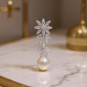 Orecchini Pendenti E2896 in Oro Bianco con Perla Coltivata AAA di Forma Rotonda, Stile Classico da Donna per Matrimoni, Oro 18K - Product Image 2