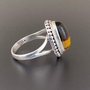 Bague en argent 925 naturel avec œil de tigre ovale serti clos, taille personnalisée, style bohème, pierre précieuse certifiée par un tiers, style classique, mariage - Product Image 3