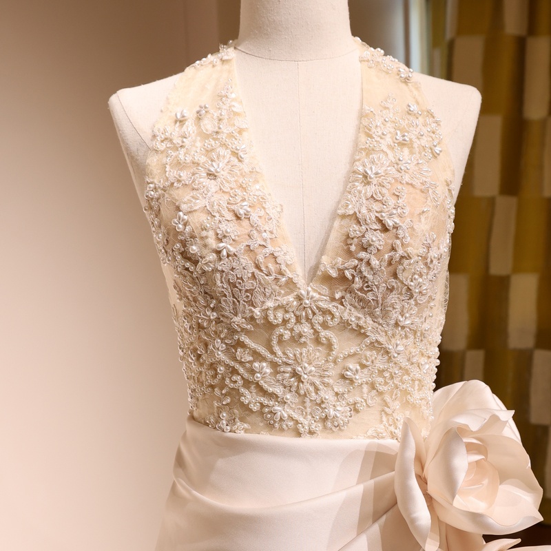 White Satin Ruffle Bust Ball Gown