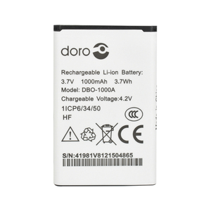 Batterie de remplacement REAL CAPACITY 3.7V 1000mAh pour <span class=keywords><strong>Doro</strong></span> 1370 1372 2404 6040 6060 DBO-1000A - Product Image 1