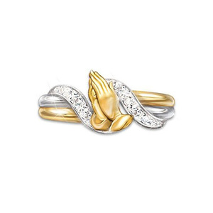 Bague de prière bicolore or et argent plaqué or 18 carats avec sertissage de diamants, cadeau de bénédiction, bijoux - Product Image 1