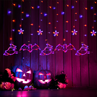 Guirlande lumineuse LED d'Halloween à suspendre aux fenêtres, en plastique durable, avec ventouses, motifs citrouille, araignée, chauve-souris, fantôme, sorcière, pour décoration de fête intérieure