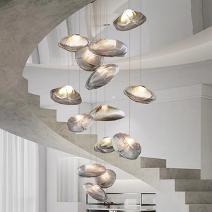 Lustre suspendu LED en <span class=keywords><strong>verre</strong></span> effet nuage pour escalier duplex, ligne longue, gris <span class=keywords><strong>fumé</strong></span>, pour salon et salle à manger - Product Image 2