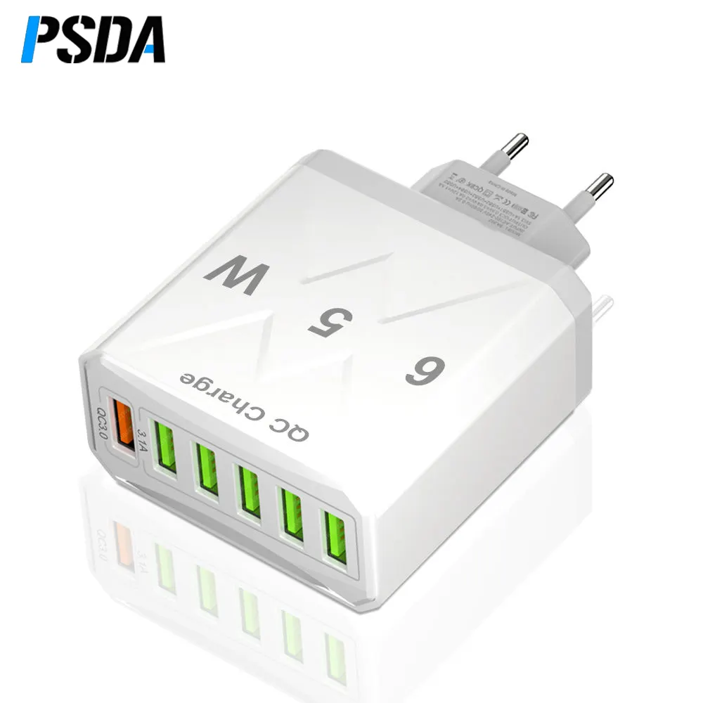 PSDA 3D 3.1A 6 منافذ USB شاحن سفر سريع شحن الهاتف قابس كوري QC3.0 شاحن سريع لشاحن iPhone smusa 6in1