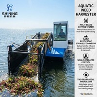 Bateau faucheuse à roues à aubes doubles pour l'abattage des plantes aquatiques, avec collecte avant et éjection arrière, pour lac