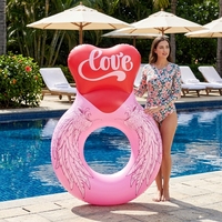 Flotteur gonflable pour adultes en forme de cœur rose romantique personnalisé avec des ailes d'ange, flotteur de piscine en PVC pour fête au bord de la piscine, plage