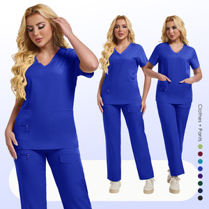 Women's Scrub Set V-Neck Short Sleeve High Waist With Pockets For Medical Work Uniforms Split Design Medium Stretch Fabric - Product Image 3