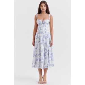 Abito Midi Vintage da Donna con Stampa Floreale in Poliestere, Vita Alta, Spacco, Linea ad A, Chiusura con Cerniera, Taglia 2XL, ODM Day - Product Image 2