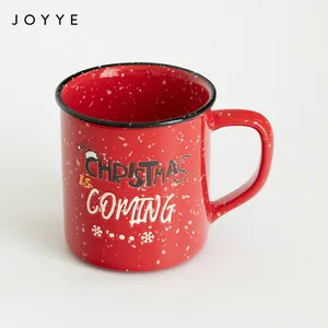 Joyye New Design Black Rimmed Christmas Mug Speckle Glazing Red Milk Mug For Family