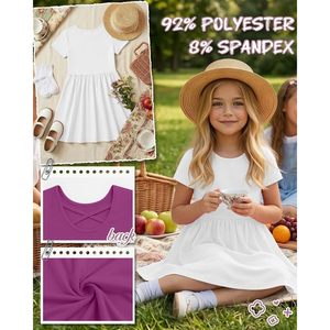 Vestido de Verano para Niñas, 92% Poliéster, 8% Elastano, Manga Corta, Línea A, Casual, Espalda Cruzada, de 5 a 14 Años - Product Image 4