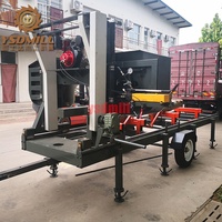 Scie à bois à moteur Diesel, scie à ruban horizontale portable avec remorque scie à ruban à bois