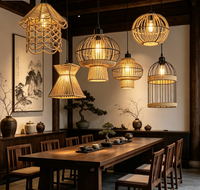 Lustre d'intérieur en bambou et rotin, lampe suspendue tressée à la main pour restaurant, abat-jour en bambou fait main, luminaires suspendus contemporains
