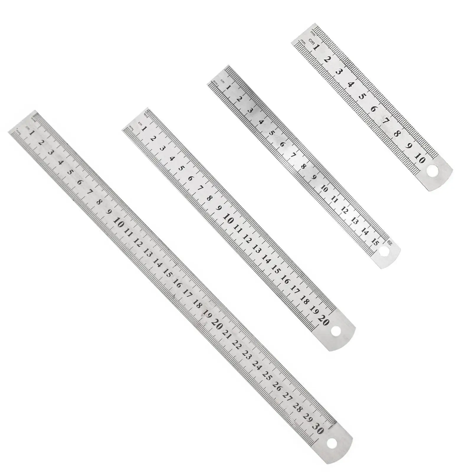 4 Diffent Size Metal Rulers Suitable for Student School and Office Drawing Measuring Tools Inch Centimeter Scale