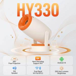 Mini Proyector HY330 Android 14.0 8K, 5G Dual WIFI6, 200 Ansi Lúmenes de Brillo, Corrección Vertical Automática - Product Image 1