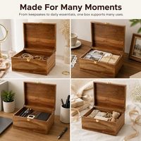Boîte de rangement durable en bois d'acacia ultra-léger avec couvercle rabattable, plusieurs tailles, finition carbonisée moderne, durable