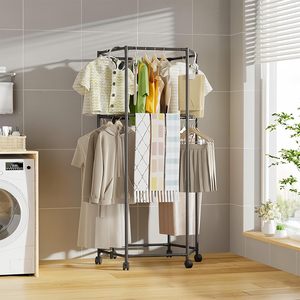 Nouveau design moderne, séchoir à linge rectangulaire mobile et détachable à double couche, grande capacité, en fer, gain de place, organisateur de vêtements - Product Image 2