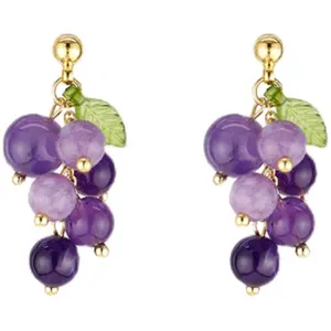 2022 New sweet temperament simple fruit jewelry Vintage fresh purple crystal grape drop earring wholesale