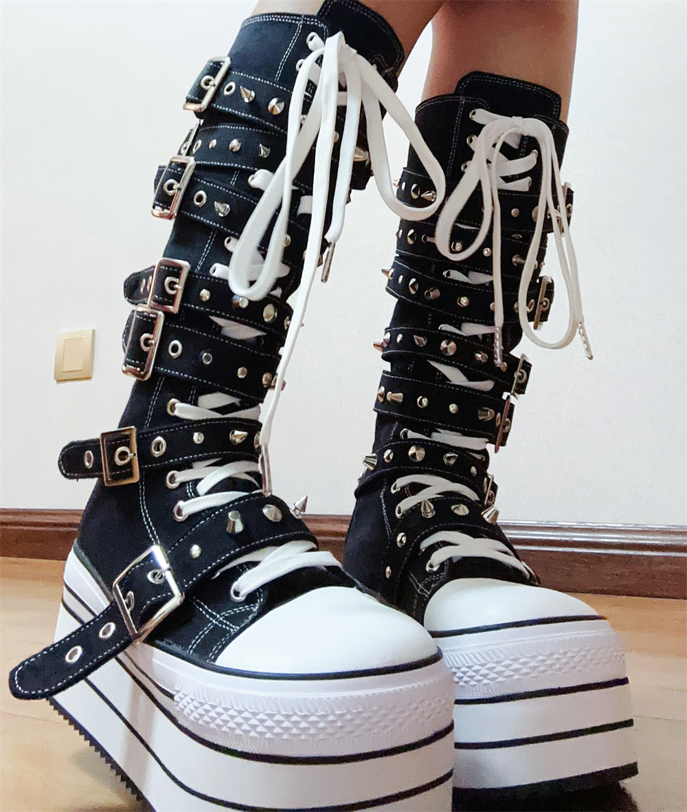 Vintage Punk Chunky-Heel Long Boots for Women | Y2K Thick-Soled