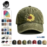 Gorra de Béisbol de 6 Paneles, Estilo Vintage, con Diseño Floral de Girasol, Ajustable, de Algodón Lavado, Deportiva, Personalizada al por Mayor, para Uso Diario Informal Unisex