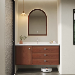 Modern Bathroom Vanity With Led Mirror Ceramic Basin Wood <b>Cabinet</b> 60 In Rectangle Floor Standing Dark Finish Contemporary Style - Product Image 5