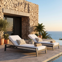Chaise longue d'extérieur en aluminium thermolaqué avec coussin imperméable pour piscine