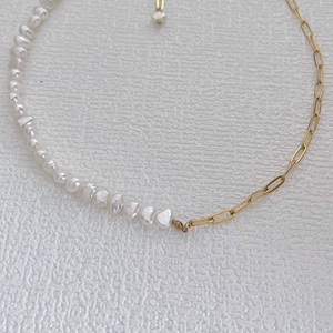 Personalizado Dainty Freshwater Pearl Gargantilha Colar Pequena Meia Cadeia De Aço Inoxidável Meia Pérola <span class=keywords><strong>18k</strong></span> Colar Banhado A Ouro - Product Image 4