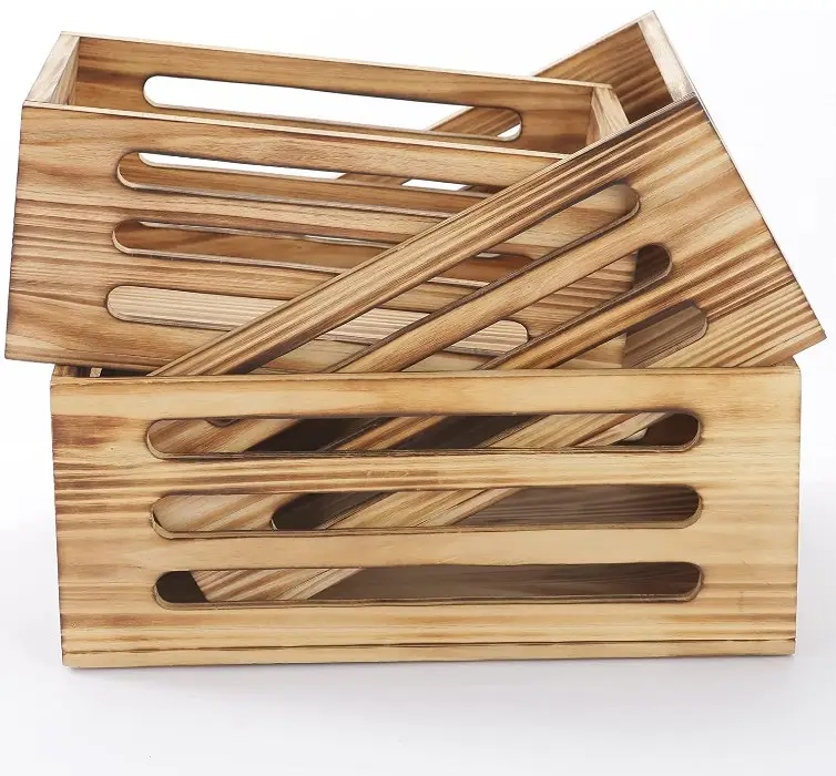 Conjunto de 3 caixas de madeira para montagem na parede, cesta de armazenamento para exibição de armazenamento