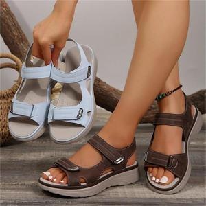 New Leather Sandals Women's Sports Style Slope Heels Lightweight Large Size Comfortable Slippers Wholesale for Women - Product Image 4