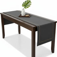 Chemin de table élégant et moderne en tissu denim polyester, gris foncé avec bordure dorée, pour salle à manger et chambre d'hôtes, kits d'intérieur, origine USA, OEM