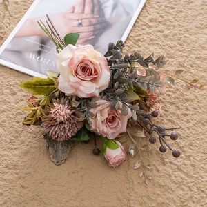 Bouquet de fleurs artificielles en tissu tressé avec lettres en forme d'île, roses roses, pour décoration maison et mariage CF02079 - Product Image 3