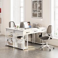 Meuble de bureau moderne, bureau d'ordinateur avec 3 tiroirs, bureau ergonomique de grande taille, table d'ordinateur blanche avec étagère de rangement