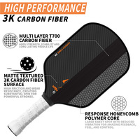Raquette de pickleball en fibre de carbone 3K texturée à haute friction avec panneau en nid d'abeille PP - Grade de compétition professionnel 16 mm portable