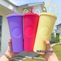 2025 été chaud bricolage 16oz 24oz tasse à café froide Double paroi en plastique irisé mat clouté tasses gobelet avec couvercle en paille