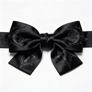 Noeud en ruban de satin polyester imprimé damassé noir, fait main, pour boîte cadeau d'Halloween, emballage de fête gothique, décoration de cheveux - Product Image 6