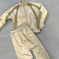 Ensemble Survêtement Homme Coupe-Vent avec Veste Color Block Personnalisable et Pantalon de Jogging Imperméable en Nylon