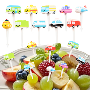 Unik dibujos animados coche autobús Taxi Garpu Tusukan Buah Karakter Makanan fruta comida elegir Bekal Sekolah Bento Dengan con logotipo personalizado uso en fiestas - Product Image 1