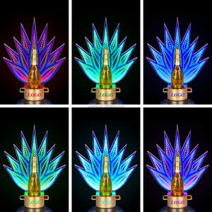 Exhibidor de Botellas con Iluminación LED Personalizado, Base Dorada e Iluminación Azul, Estante Vertical de Metal para Escritorio, para Discotecas - Product Image 5