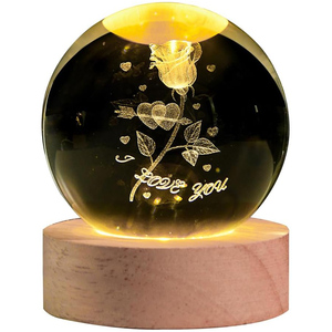 6cm 3D Art <b>Solar</b> <b>System</b> USB Planet Flower Modern Bedroom LED Crystal Ball Night <b>Light</b> with Wooden Base - Product Image 1