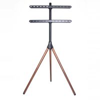 Support TV sur pied en bois pour écrans de 32 à 70 pouces - Support de sol pivotant réglable en hauteur en aluminium et bois