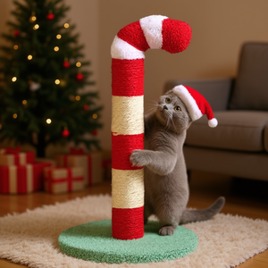 Griffoir pour chat en forme de canne à sucre de Noël, en peluche douce, recouvert de sisal, 1 niveau, mobilier mignon pour chats d'intérieur - Product Image 2