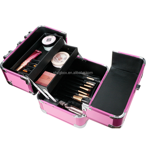 Portable Aluminum Cosmetic Organizer Storage Box with 4 Tray beauty case aluminium makeup case