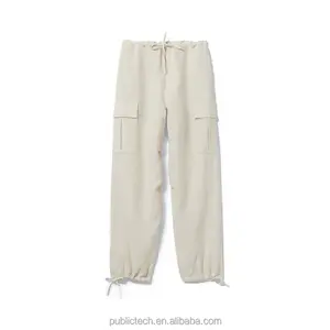 Custom Men Linen Cargo Pants Multiple Pockets Drawstring Waist Jogger Trousers Linen Wide Leg Track Pants