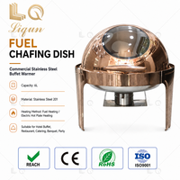 Chauffe-Plat Hydraulique Visuel LQ 6L Or Rose Rond en Acier Inoxydable avec Couvercle en Verre, Réchaud Alimentaire Épaissi pour Buffet Hôtelier, Vente en Gros