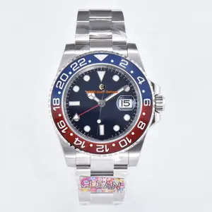 Super Kloon Schoon Fabriek Gmt Fashion Business Keramische Cirkel Wit Goud Blauw Gezicht Lichtgevende 40Mm Heren Mechanische Rolexbox Horloge