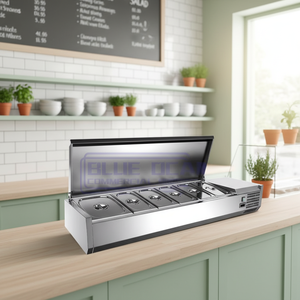Réfrigérateur-congélateur à couvercle en acier inoxydable à température unique avec garniture de pizza enfichable au comptoir et refroidisseur pour présentoir à salade - Product Image 3