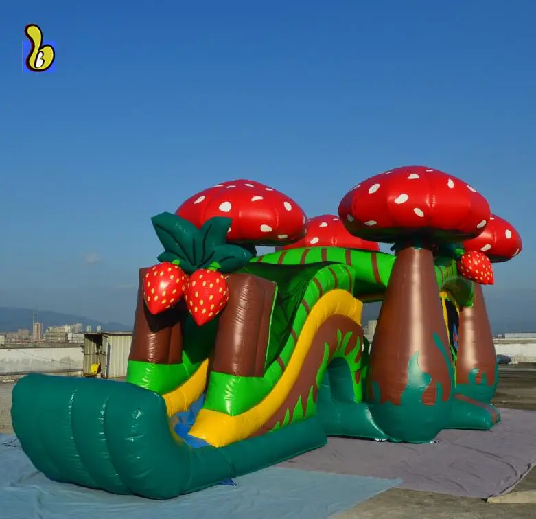 Structure à air gonflable commerciale avec toboggan, château gonflable en forme de champignon pour enfants