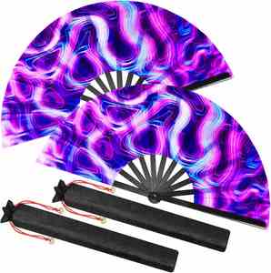 Éventail pliant UV lumineux, grand éventail de fête rave, décoration de festival avec pochette de rangement - Product Image 1