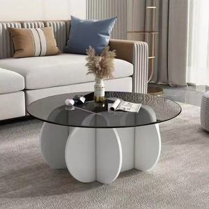 Modern Round Glass Top Coffee <strong>Table</strong> with Fluted <strong>Pedestal</strong> Base White Finish Living Room Center <strong>Table</strong> <strong>Small</strong> Space Furniture - Product Image 2